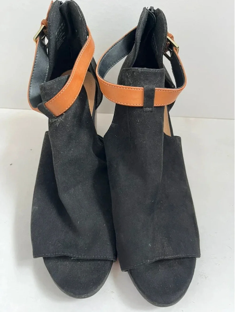 Kenneth Cole Reaction Black Hit Hooded Bootie Open Toe Wedges Heels Size 11